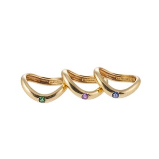Angela Cummings 18k Gold Ruby Sapphire Emerald Ring Set of 3