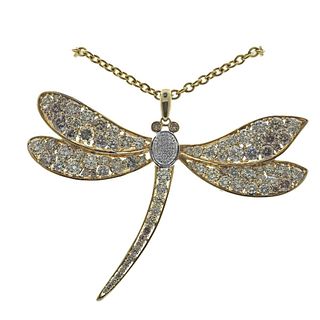14k Gold 5.91ctw Diamond Dragonfly Pendant Necklace