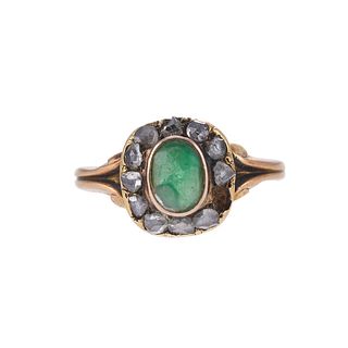 Antique 14k Gold Diamond Emerald Ring