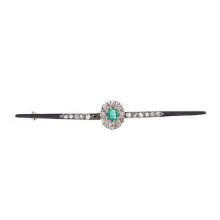 Antique 14k Gold Emerald Diamond Brooch Pin