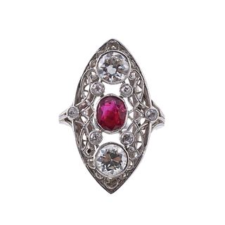 Art Deco Antique Platinum Diamond Ruby Ring