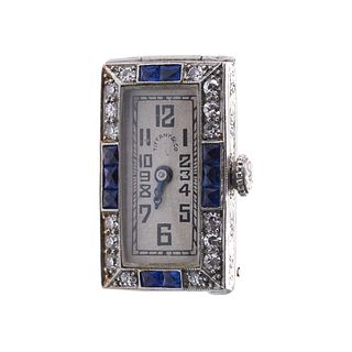 Tiffany & Co Art Deco Platinum Gold Diamond Sapphire Manual Clip Watch