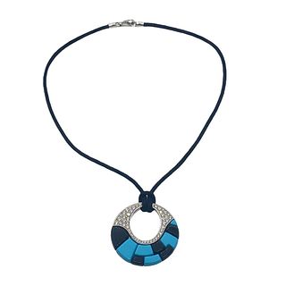 Georland France Onyx Turquoise Diamond Pendant Necklace