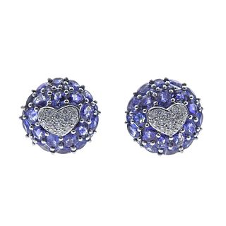 Modern Gold Diamond Sapphire Earrings