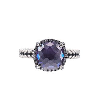 David Yurman Chatelaine Silver Diamond Amethyst Ring
