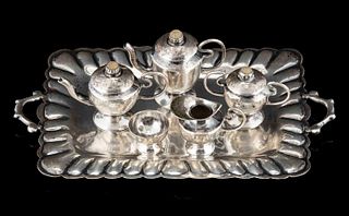 MEXICAN SILVER MINIATURE SIX-PIECE COFFEE AND TEA SERVICE