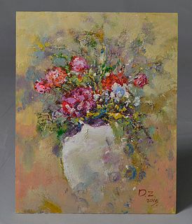 Abstract floral oil painting on canvas