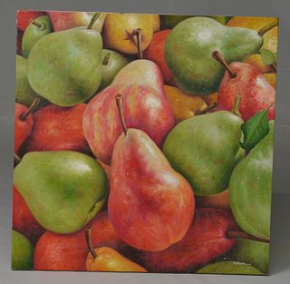 Modern oil painting of apples on canvas