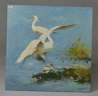 Beautiful canvas art of egrets in water