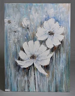 Large oil painting of white flowers