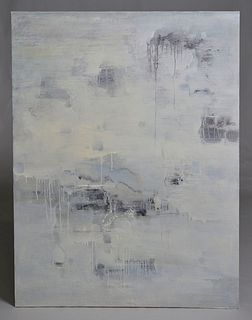 Large abstract oil painting, 36x48, white gray