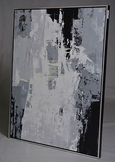 Abstract oil painting on canvas, black gray