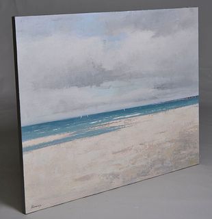 Large oil painting of white sand beach. 36x48