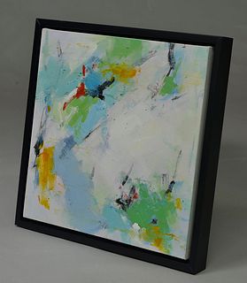 Framed colorful modern abstract oil painting on canvas 