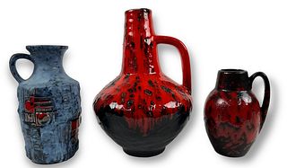 (2) German Lava Pottery Vessels & U-Keramik Vessel