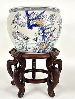 Chinese Hand Painted Porcelain Planter W/ Stand