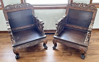 (2) Chinese Hand Carved Wood Chairs