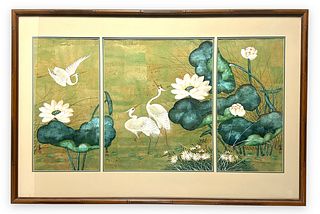 Chinese Triptych Watercolor on Paper
