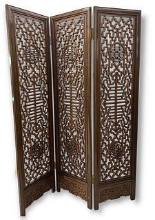 Vintage (3) Panel Chinese Wood Screen