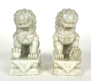 Pair of Chinese Marble Foo Dogs