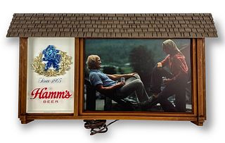 Hamm's Beer Lighted Sign Man & Woman Holding Beer
