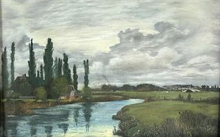 Antique European Landscape Pastel on Paper