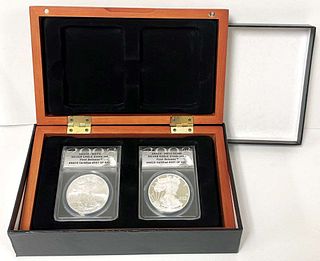 2008 American Silver Eagle ANACS MS/PR 70 DCAM (2-coin) Set