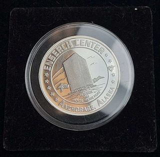 Rare 1985 Enserch Center Anchorage Alaska Proof 1 ozt .9999 Silver