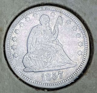 1857 Liberty Seated Quarter VF