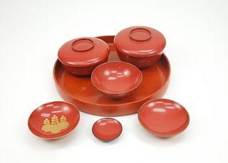 Small Group of Japanese Red Lacquer Items.