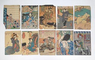 (10) Toyokuni Japanese Wood Block Prints.