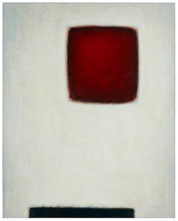 20th/21st century American/Japanese School, Abstract with Red Square, 2002, Oil on canvas, 60" H x 48" W