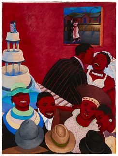 Zwelethu Mthethwa (b. 1960), Wedding party, 1997, Oil pastel on paper, Sheet: 57.5" H x 42.5" W
