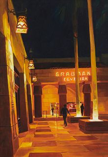 Patricia Chidlaw (b. 1952), Graumanis Egyptian theatre, Oil on canvas, 26" H x 18" W