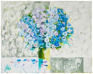 Lee Reynolds (1936-2017), Abstract floral, Oil on canvas, 48" H x 60" W