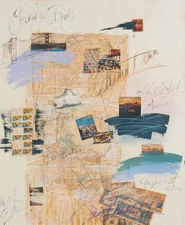 20th Century American School, San Francisco, Mixed media and collage on paper, Sight: 35" H x 29" W