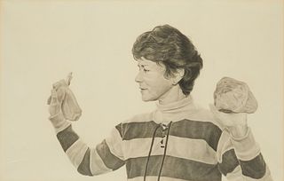 Richard Wyatt Jr. (b. 1955), "Barbara" or "Woman Holding a Sock and a Rock for No Apparent Reason," 1982
Graphite on cream-colored paper; Image/Sheet: