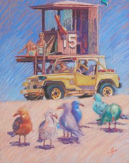 Debra Huse (21st century), Lifeguard tower 15, Pastel on paper, Signed lower right: Huse, Sight: 38" H x 30" W