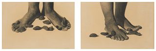 Richard Wyatt Jr (b. 1955), "Toes," 1976, Graphite on two sheets of cream-colored paper, Sheet of larger: 11" H x 15" W