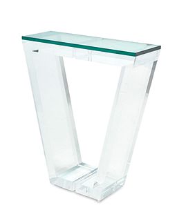 A postmodern Lucite and glass console table