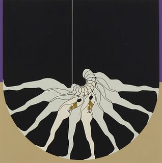 Ernest Trova (1927-2009), "F.M. Manscape," 1969, Screenprint in colors on paper, Sight: 27.75" H x 27.75" W