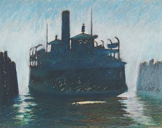 Peter Watts, (1934-2020), Ferry Boat, 1974, Pastel on paper, Sight: 11" H x 14" W