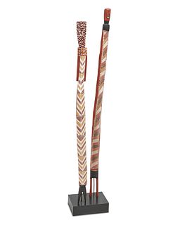 Two Aboriginal Australian "Mimih" polychromed wood figure carvings