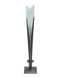 A Deco revival copper and glass torchier lamp
