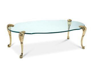 A P.E. Guerin-style brass and glass coffee table