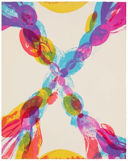Alice Baber (1928-1982), "Blue X," 1970, Screenprint in colors on paper, Image/Sheet: 28" H x 22" W