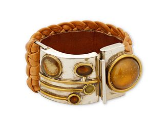 A Perez Sanz mixed metal and leather bracelet