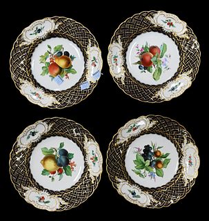 Set of Four Meissen Reticulated Hand Painted Plates