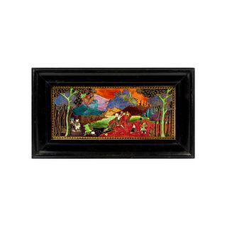 Rare Wedgwood Fairyland Lustre Plaque, Picnic by a River