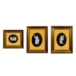 3pc Framed Wedgwood Black Jasperware Figural Plaques